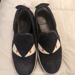 Fendi Navy Slip-On Loafers with Eye Motif